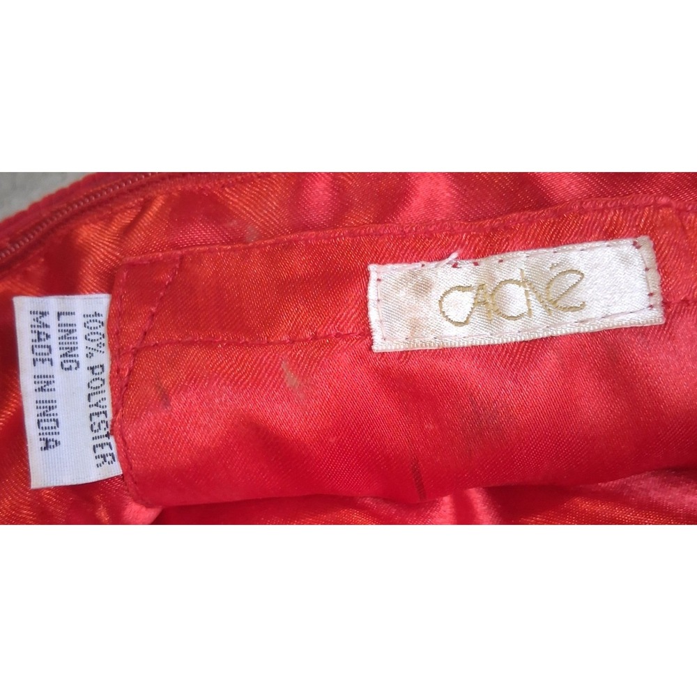 Vintage Cache Red Beaded Sequin Rose Floral Baguette Shoulder Bag Y2K Evening - Picture 7 of 14
